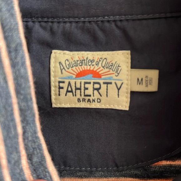 Faherty 100% Cotton Striped Denim Blue Long-Sleeve Polo - Size Medium - Picture 2 of 7